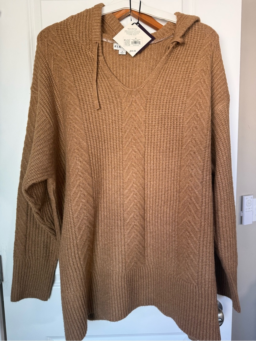 NWT Cozy Cable Hooded Tunic Sweater Ava & Viv Women’s 3X